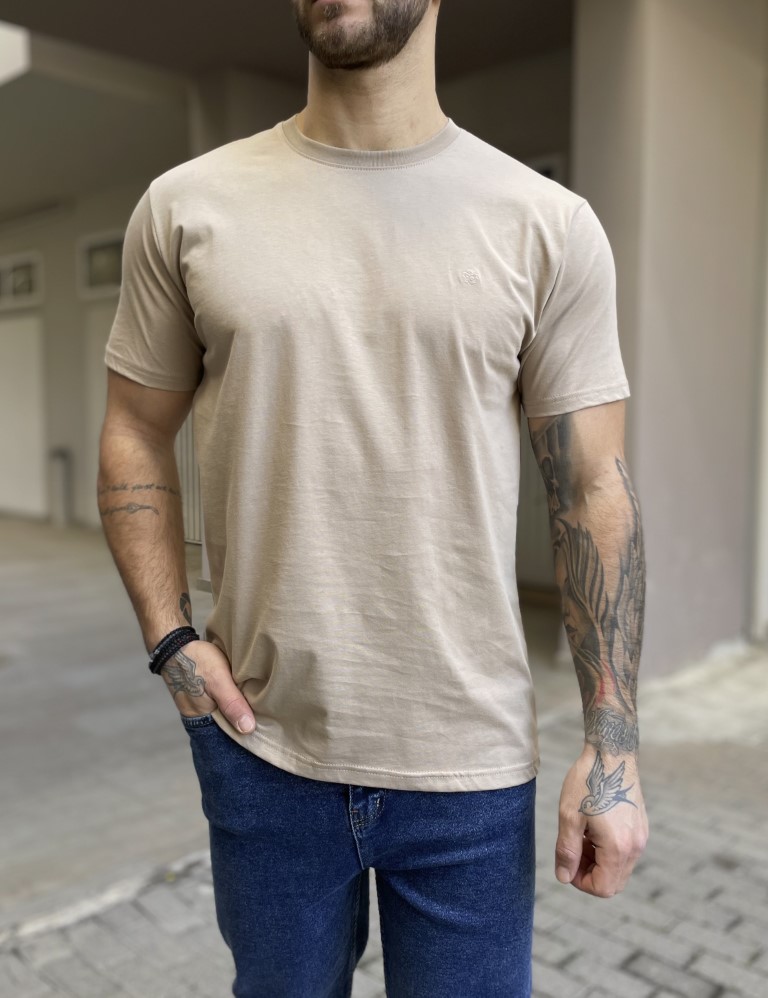 Everbest Everbest ανδρικό μπεζ Plus Size T-shirt 2328000B